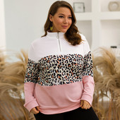 Hanorac zilnic de damă cu guler înalt și model animal în alb