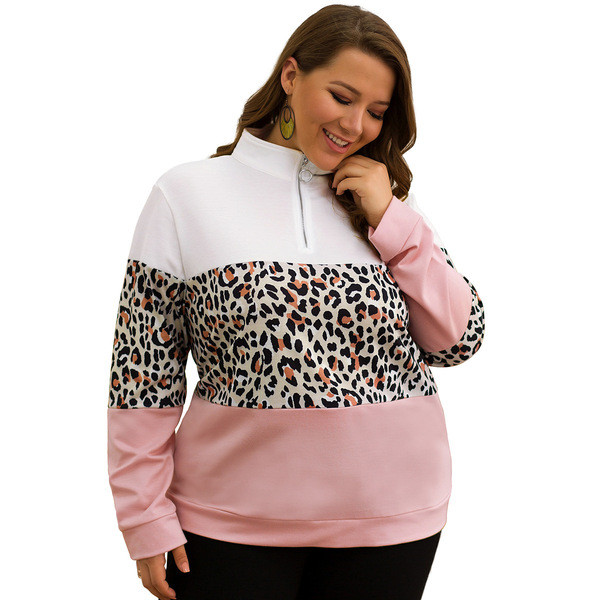 Hanorac zilnic de damă cu guler înalt și model animal în alb