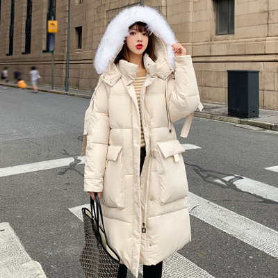 Hosszú női téli kabát zsebekkel, négy színben