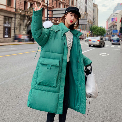 Hosszú női téli kabát zsebekkel, négy színben