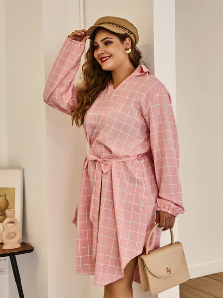 Rochie casual de dama cu cravate si guler clasic in roz