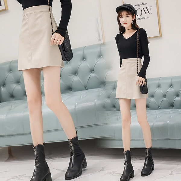 Fusta de dama moderna cu talie inalta in negru, verde si bej