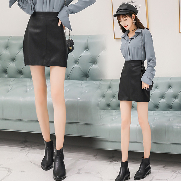 Fusta de dama moderna cu talie inalta in negru, verde si bej