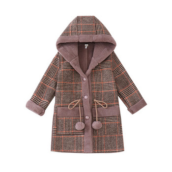 Παιδικό καρό μακρύ παλτό με μαλακή επένδυση καφέ και γκρι χρώμα