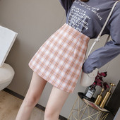 Fusta scurtă în carouri de damă modernă - talie înaltă
