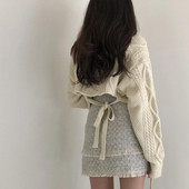 Γυναικεία casual short-sleeved πουλόβερ με κορδόνι σε τρία χρώματα