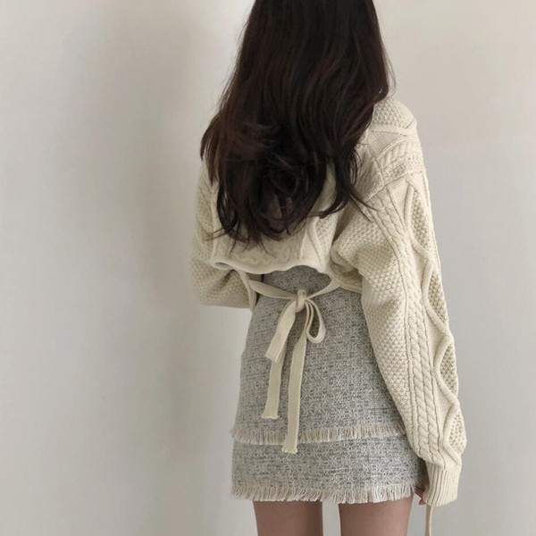 Γυναικεία casual short-sleeved πουλόβερ με κορδόνι σε τρία χρώματα