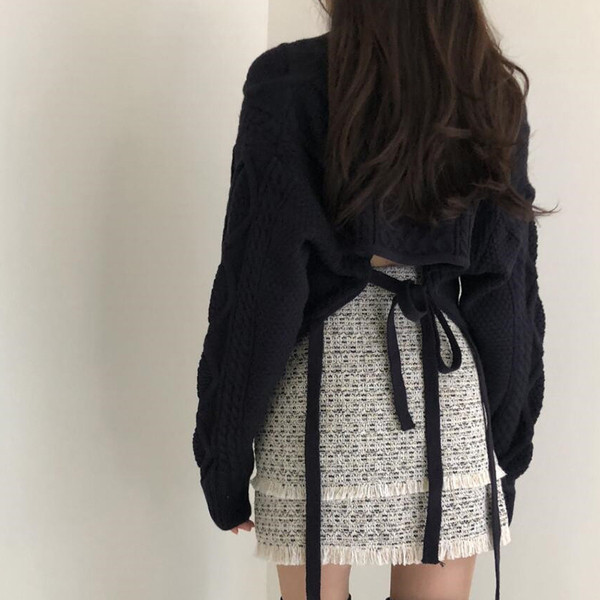 Γυναικεία casual short-sleeved πουλόβερ με κορδόνι σε τρία χρώματα