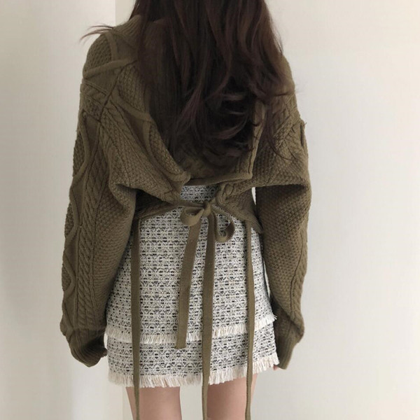 Γυναικεία casual short-sleeved πουλόβερ με κορδόνι σε τρία χρώματα