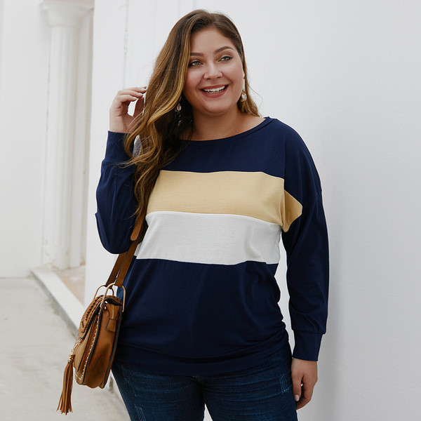 Bluză casual de damă cu mâneci lungi și decolteu O în albastru