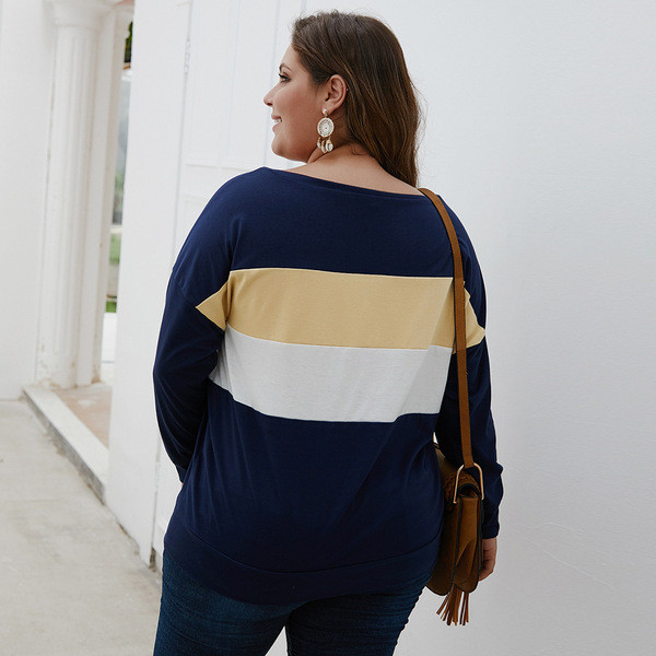 Bluză casual de damă cu mâneci lungi și decolteu O în albastru