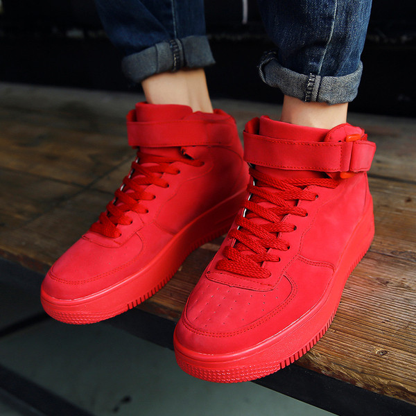 Ανδρικά αθλητικά πάνινα παπούτσια με λουράκια βελκρό σε κόκκινα και γκρι χρώμα