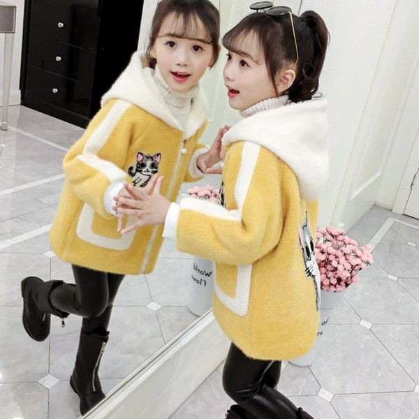 Μοντέρνο παιδικό παλτό σε κίτρινο, μπλε και ροζ χρώμα