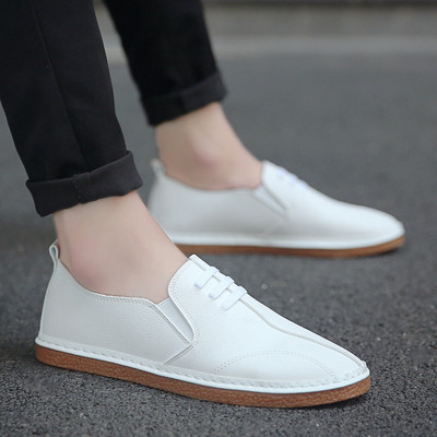 Pantofi casual barbatesti din piele ecologica cu talpa plata alb-negru