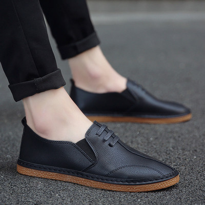 Pantofi casual barbatesti din piele ecologica cu talpa plata alb-negru