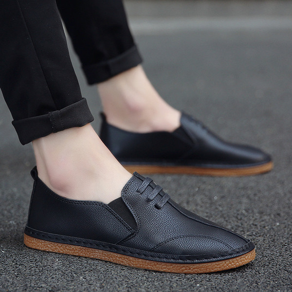 Pantofi casual barbatesti din piele ecologica cu talpa plata alb-negru