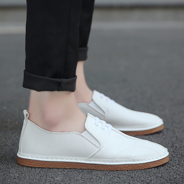 Pantofi casual barbatesti din piele ecologica cu talpa plata alb-negru