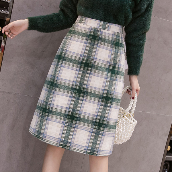 Új modell női kockás szoknya zöld és kék színben