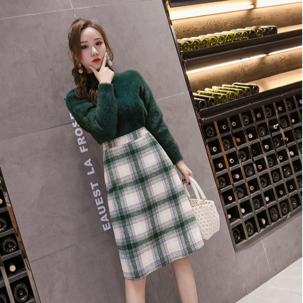 Új modell női kockás szoknya zöld és kék színben