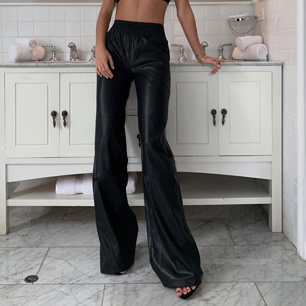 Pantaloni de damă casual, lungi și largi, cu talie înaltă, în negru