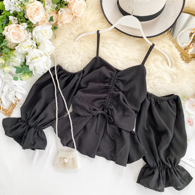 Μοντέρνο γυναικείο πουκάμισο με ιμάντες και γυμνούς ώμους