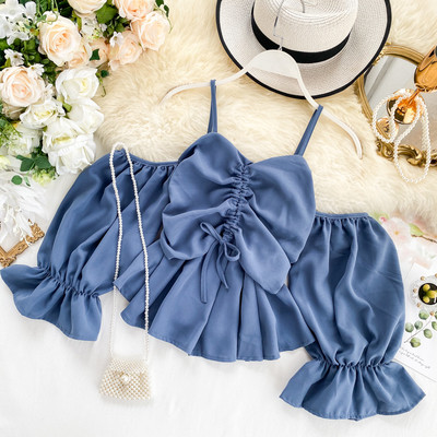 Μοντέρνο γυναικείο πουκάμισο με ιμάντες και γυμνούς ώμους