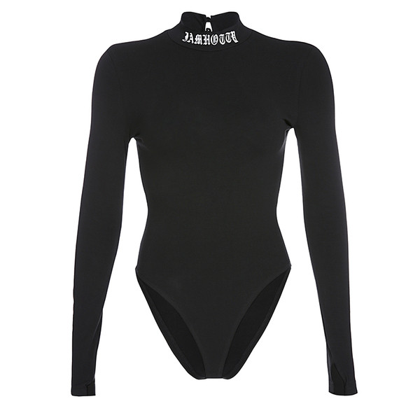 Дамско ежедневно боди в черен цвят с гол гръб и надпис