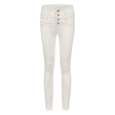 Γυναικείο casual παντελόνι με κουμπιά και υψηλή μέση σε λευκό χρώμα