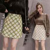 Aktuális női szoknya magas derékkal, zöld és bézs színben