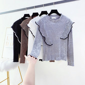 Μοντέρνα γυναικεία μπλούζα βελούδο με μισό υψηλό γιακά σε διάφορα χρώματα