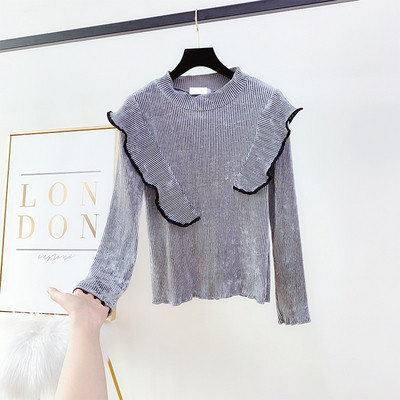 Μοντέρνα γυναικεία μπλούζα βελούδο με μισό υψηλό γιακά σε διάφορα χρώματα