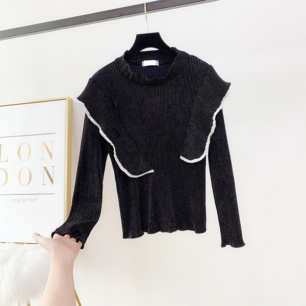 Μοντέρνα γυναικεία μπλούζα βελούδο με μισό υψηλό γιακά σε διάφορα χρώματα