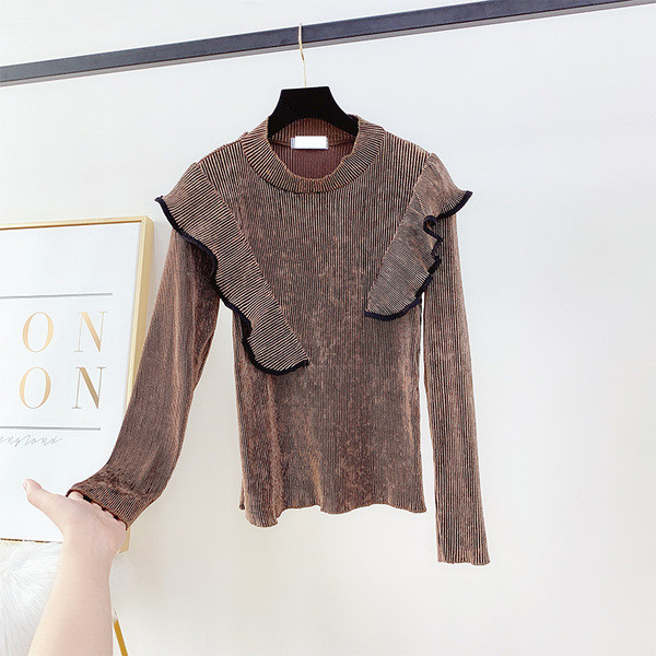 Μοντέρνα γυναικεία μπλούζα βελούδο με μισό υψηλό γιακά σε διάφορα χρώματα