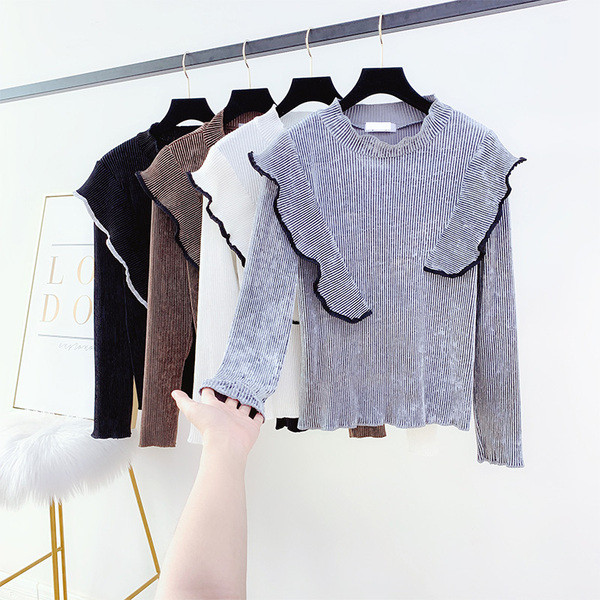 Μοντέρνα γυναικεία μπλούζα βελούδο με μισό υψηλό γιακά σε διάφορα χρώματα