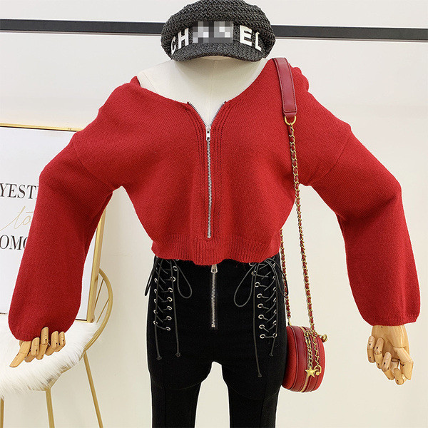 Μοντέρνο γυναικείο πουλόβερ με φερμουάρ σε διάφορα χρώματα