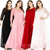 Κομψό μακρύ γυναικείο φόρεμα με μακρύ μανίκ με O-λαιμόκοψη σε τέσσερα χρώματα