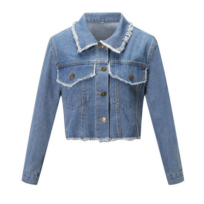 Κομψό γυναικείο μπουφάν με τσέπη και κουμπιά σε μπλε χρώμα