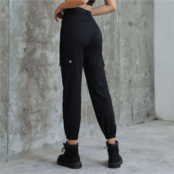 Pantaloni de dama cu buzunar cu talie inalta de culoare neagra