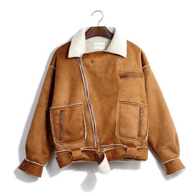 Modern női kabát puha béléssel és övvel rózsaszín és barna színben