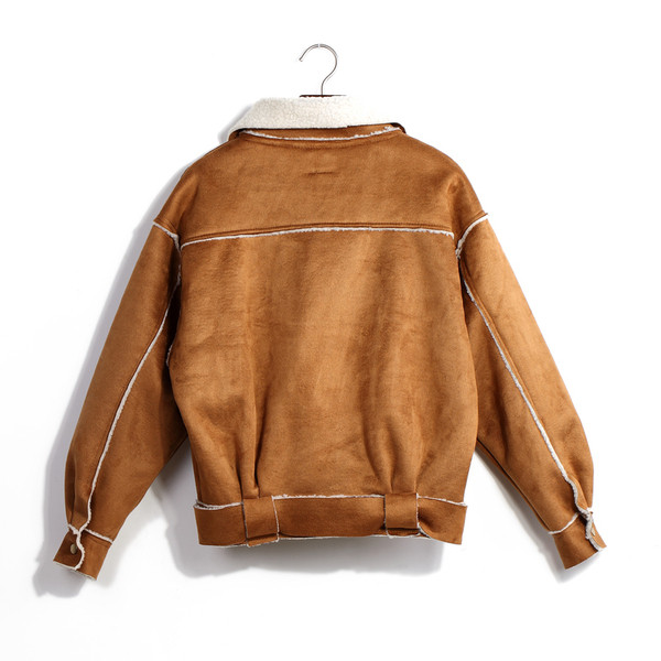 Modern női kabát puha béléssel és övvel rózsaszín és barna színben