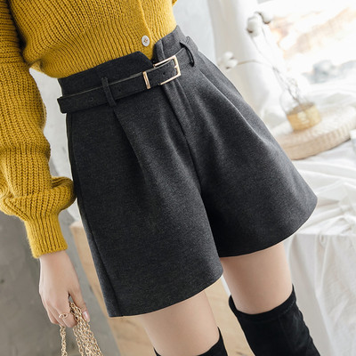 Актуални къси дамски панталони с висока талия и колан в сив,черен и бежов цвят