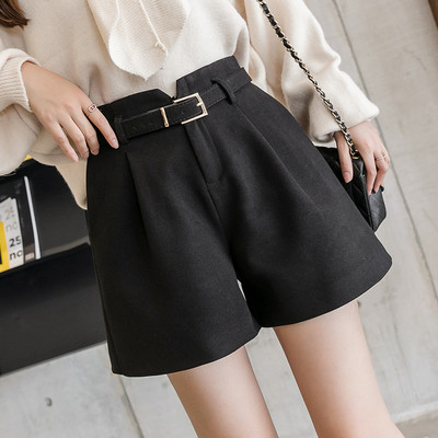 Актуални къси дамски панталони с висока талия и колан в сив,черен и бежов цвят