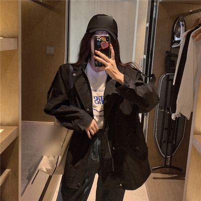 Geaca subtire de primavara-toamna in verde si negru cu nasturi si buzunare