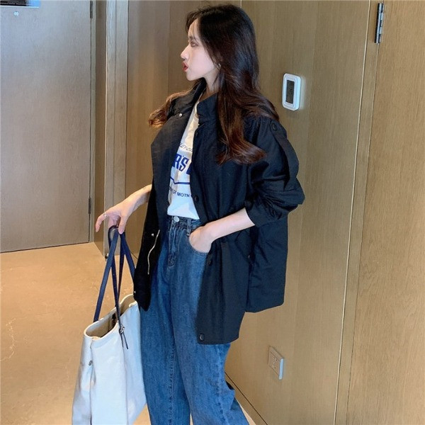 Geaca subtire de primavara-toamna in verde si negru cu nasturi si buzunare