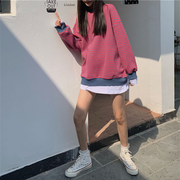 Bluză casual de damă lungă cu dungi în două culori