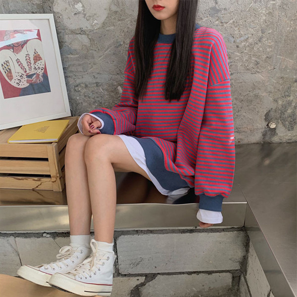 Bluză casual de damă lungă cu dungi în două culori