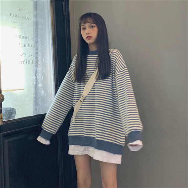 Bluză casual de damă lungă cu dungi în două culori