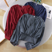 Női alkalmi blúz, hosszú ujjú, spitz nyakkivágással, több színben