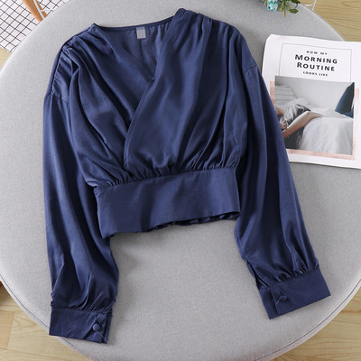 Női alkalmi blúz, hosszú ujjú, spitz nyakkivágással, több színben