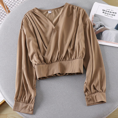 Női alkalmi blúz, hosszú ujjú, spitz nyakkivágással, több színben